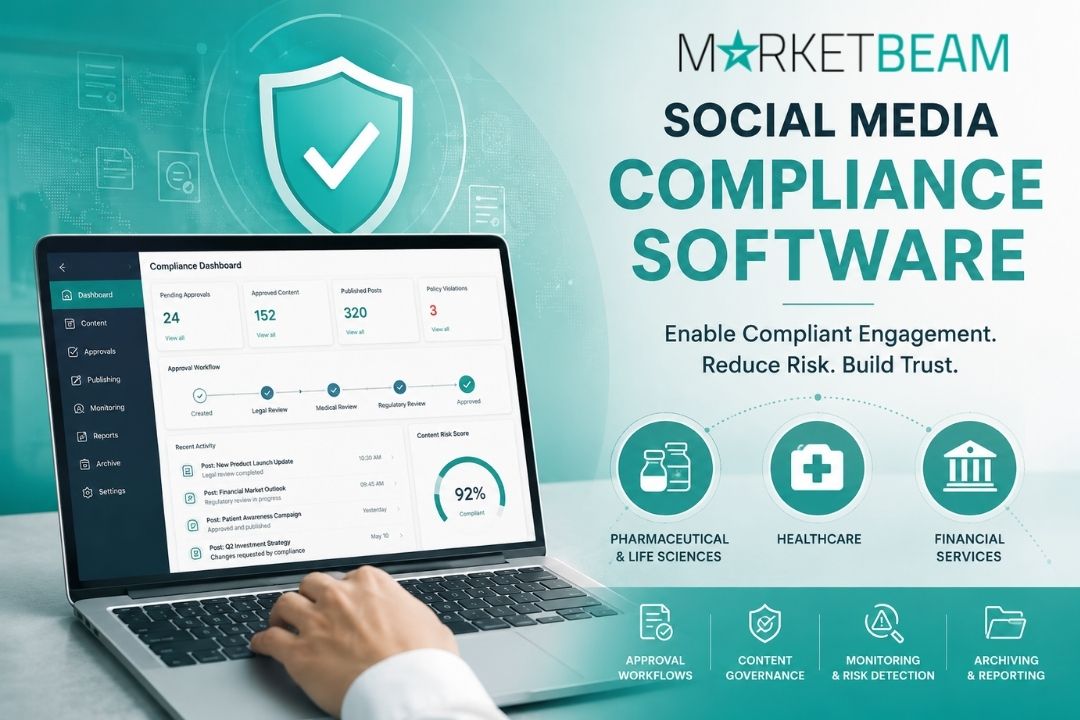 Social media compliance software dashboard for pharma, healthcare, and financial services industries