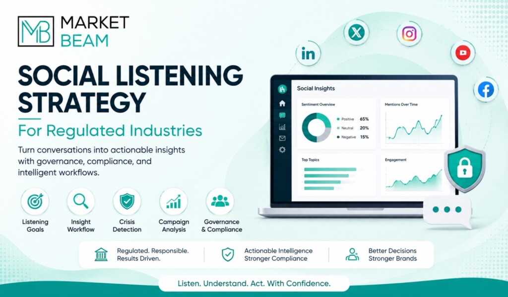 Social listening strategy for regulated industries with analytics, crisis detection, campaign analysis, and governance