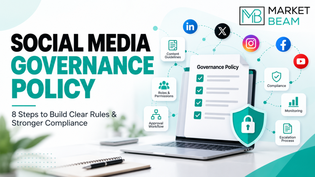 Social media governance policy guide covering account ownership, publishing rules, content standards, approval workflows, and compliance.