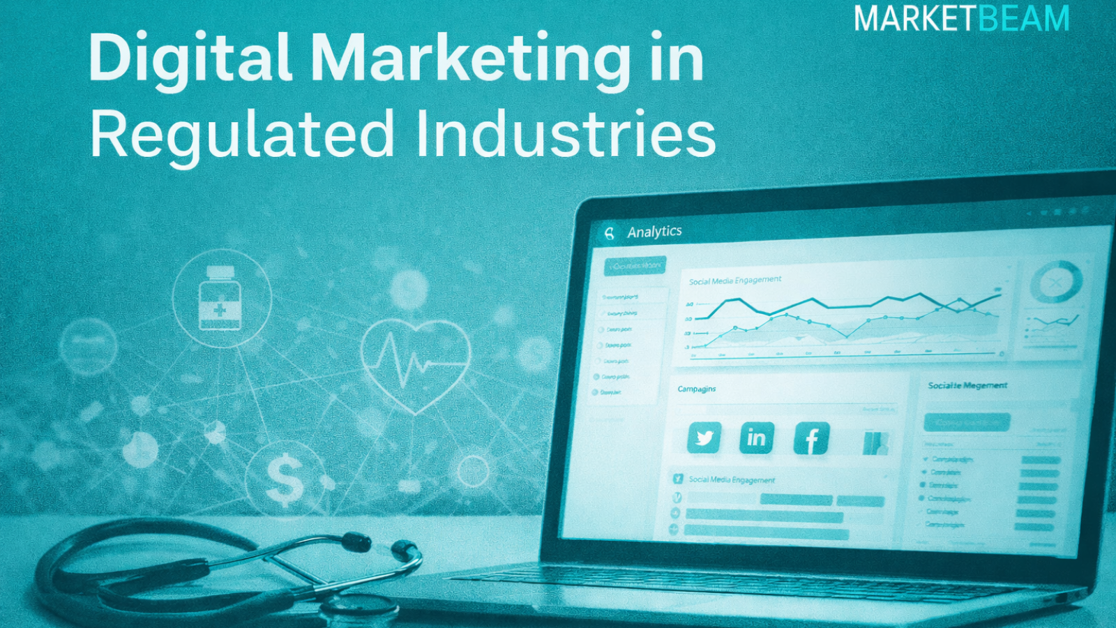 Digital marketing for pharmaceutical companies dashboard with compliance analytics and healthcare workflow